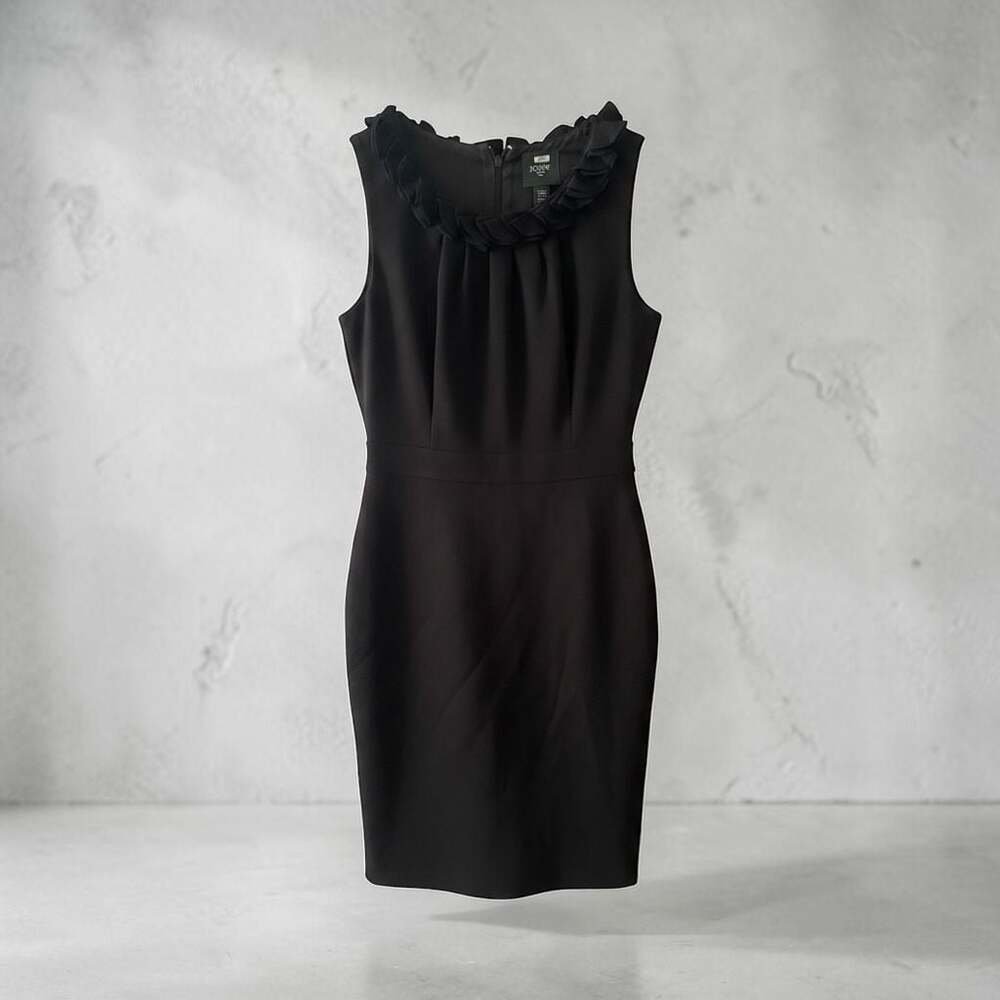 J. Crew Factory Suiting Leigh Black Sleeveless Ruffle Collar Sheath Dress